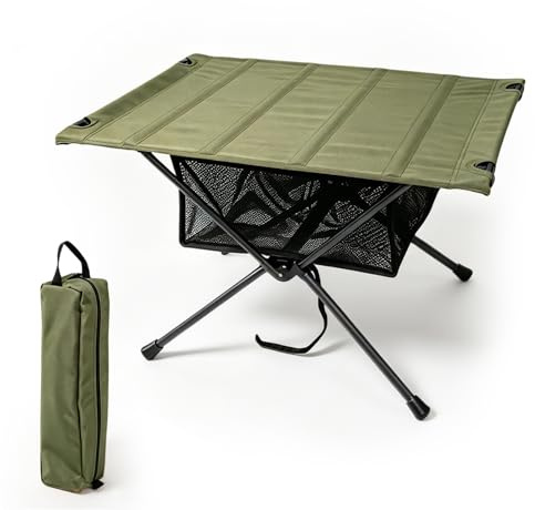 Peelanmall Fällbart campingbord, bärbart campingbord med bärväska och nätpåse (60 cm L x 40 cm B), litet fällbord för utomhusaktiviteter, fiske, camping etc (grön)