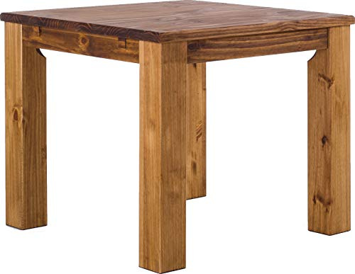 B.R.A.S.I.L.-Möbel Esstisch Rio Classico 100x100 cm Brasil Holz Pinie Massivholz Esszimmertisch Echtholz ausziehbar vorgerichtet für Ansteckplatten