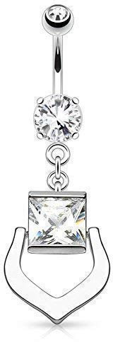 Tapsi´s Coolbodyart® Bauchnabelpiercing Edelstahl Chirurgenstahl 316L Zirkonia Anhänger Harfe Quadrat