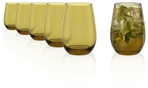 Stölzle Lausitz Elements Wassergläser Trinkgläser Oliv 465 ml, 6er-Set | Edle olivfarbene Wasser-, Saft- und Allroundgläser für Cocktails, bleifreies Kristallglas, stoßfest & spülmaschinengeeignet
