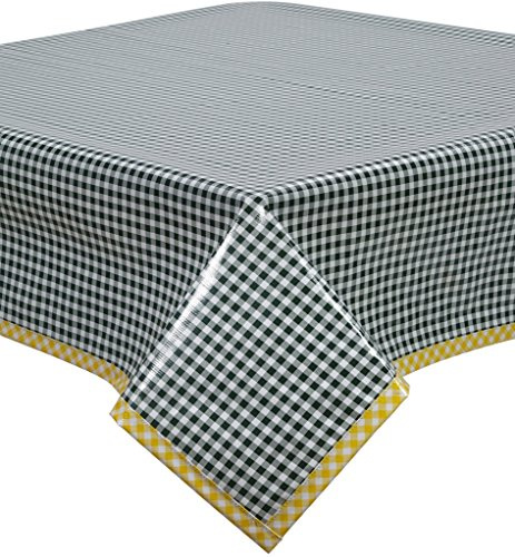 Freckled Sage Oilcloth Tablecloth Green Gingham with Yellow Gingham Trim You Pick The Size