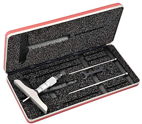 Starrett 445MDZ-75RL Nonier-Tiefenmesser, Ratschenanschlag, Kontermutter, Mikrometer-Typ, 0-75 mm Bereich, 0,01 mm Skalierung, 150 mm Basis, 3 Stangen, +/-0,002 mm Genauigkeit