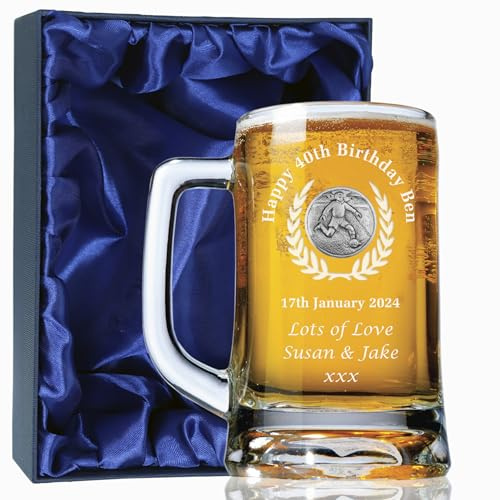 The Great Gifts Company Mens 40th Birthday Pint Glass Tankard Footballer | Engraved, Personalised, Pewter Footballer Feature, Gift Box Included, Gifts For A Man, Fortieth Birthday Gift Idea