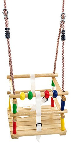 Hardwood Baby Swing Seat (Beech) with Safety Harness and Play Beads Lovely Cradle Swing for Garden or Nursery