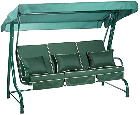 Alfresia Roma 3 Seater Garden Swing Seat with Adjustable Water-Resistant Canopy and Luxury Cushions, Heavy Duty Outdoor Patio Swing Seat Supporting up to 250 kg for Garden, Lawn or Decking