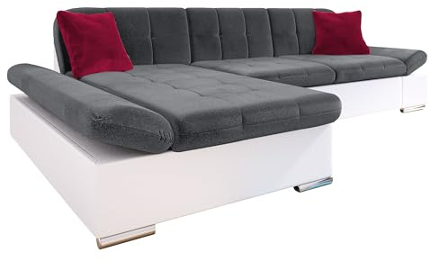 Mirjan24 Ecksofa Malwi mit Regulierbare Armlehnen Design Eckcouch mit Schlaffunktion Bettkasten L-Form Sofa vom Hersteller Couch Wohnlandschaft (Soft 017 + Kronos 22 + Kronos 02, Ecksofa: Links)