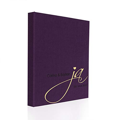 Hochzeitideal Stammbuch der Familie A5 aus Buchbinderleinen, inkl. Personalisierung, Nr. 128 (Lila)