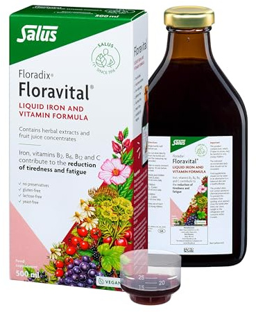 Floravital Liquid Iron & Vitamin Supplement 500ml. Contributes to The Reduction of Tiredness. Gluten Free. No preservatives. Suitable for Women, Children 3+, During Pregnancy and Vegans.