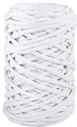 Rayher Braidy återvunnet garn, flätad, 4 mm Ø, vit, 250 g nystan, löplängd ca 60 m, stickgarn, virkgarn, textilgarn, pysselgarn, 42010102