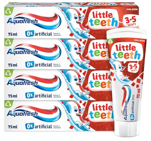 Aquafresh Little Teeth Kids Toothpaste 3–5 Years, Gentle Fluoride Protection, Sugar Acid Defence, Multipack 4 × 75 ml