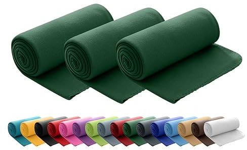 wometo 3er Set Polar Fleecedecke oekoTex 130x160 ca. 400g mit Anti-Pilling und Kettelrand dunkelgrün grün