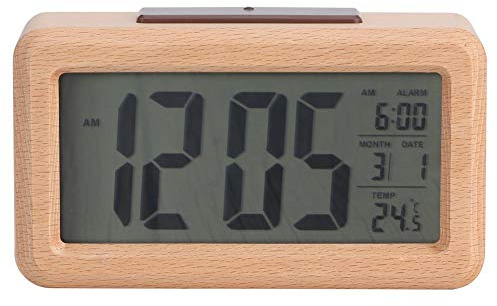 Nikou Holzuhr - Digitaler Wecker Holz LED Wecker mit Temperaturanzeige für Office Home Living Schlafzimmer Dekor