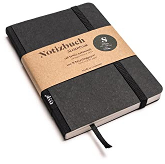 tyyp, Nachhaltiges Notizbuch A6, 100% Recyclingpapier, Handmade, Klassik Design (Schwarz)