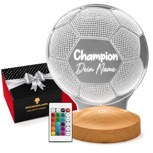 Geschenkelampe 3D Fußball Nachtlampe mit Fernbedienung – Personalisierbare LED Tischlampe für Jungen & Mädchen (6-10 Jahre) | Fußballgeschenk, Zimmerdeko für Schlafzimmer & Kinderzimmer