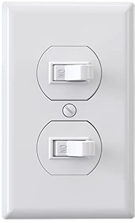 ELEGRP Double Toggle Light Switch, Two Single Pole Electrical Dual Light Switch, 15A, 120V, in-wall On/Off Switch, Self-grounding, Wall Plate is Included, UL Listed (1 Pack, Glossy White)