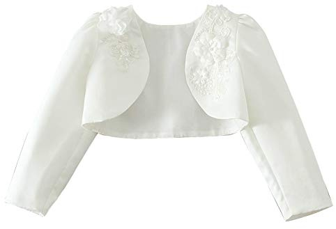 Mud Kingdom Little Girls Open Front Shrug Floral Lace Formal Bolero for Girl Wedding Cardigan Solid White 7-8 Years