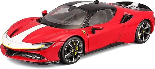 Bburago Ferrari SF90 Stradale Assetto Fiorano: Modellauto im Maßstab 1:18, Türen, Motorhaube und Kofferraum beweglich, rot (18-16911)