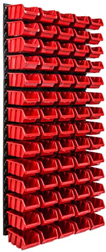 SimpleThing Lagersystem Werkstattregal | 57 x 116 cm | 70 stck. Box | Wandregal mit Stapelboxen - Wandplatten Extra Starke Schüttenregal Warkzeuglochwand Lagerregal Garage Regal