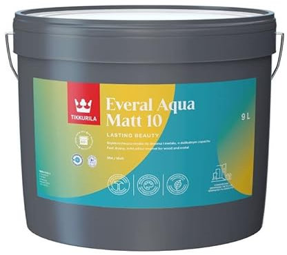 Tikkurila Everal Aqua 10 - Matt Farbe für Holz & Metall - Schnell trocknende Acryl-Emaille - 10 Liter
