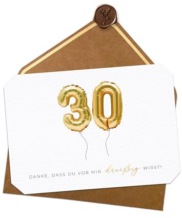 Joli Coon Geburtstagskarte 30, Danke dass du vor mir 30 wirst Klappkarte | 350g strukturiertes Designerpapier,selbstklebendes echtes Wachssiegel, für persönliche Geburtstagswünsche, Premium-Papeterie
