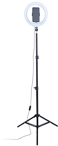 Intempo EE7222BLKSTKEU7 Selfie Light Stand, 26 cm Ring Light With 3 Modes, Extendable Height Up To 1.6 M, Easy To Use Controller, Free-Standing & Foldable, USB Powered, For Vlogging And Streaming