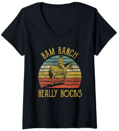Damen Vintage Western Country Rodeo Cowboy Ram Ranch rockt wirklich T-Shirt mit V-Ausschnitt