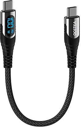 Ocetea 100W Kurz USB C auf USB C Kabel, 30CM 5A Schnellladekabel Ladekabel PD QC5.0 with LED Display, Kompatibel mit iPhone 16 15 Pro Max, MacBook Pro Air, iPad Pro 2024, Galaxy S24 S23, Pixel 9/8