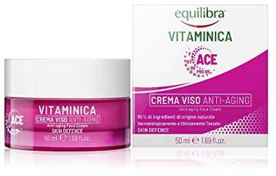 Equilibra, Crema Viso Anti-Aging Rassodante Vitaminica, con Complesso Multivitaminico, Oli di Tè e Rosa Mosqueta, Dona Tono, Elasticità e Luminosità alla Pelle del Viso, 50 ml