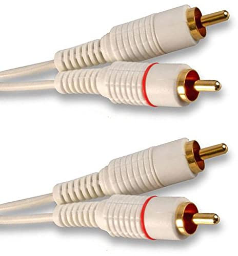 Cable Stop 2 m Bianco Doppia RCA Phono Altoparlante Subwoofer Cavo Audio 2x RCA Maschio a 2x RCA Maschio
