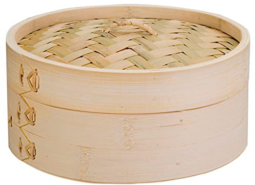 TIENDA EURASIA - Vaporera, Vaporera para Cocinar con Vapor de Tamaño ø20 x 6 cm, Vaporera con Tapa de 1 Altura, Vaporera Cocinar de Madera, Cesta para Cocinar al Vapor, Cocedor al Vapor