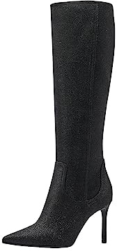 Tamaris Damen Langschaft-Stiefel mit Absatz Vegan Stilettoabsatz; BLACK GLAM/schwarz; 37 EU