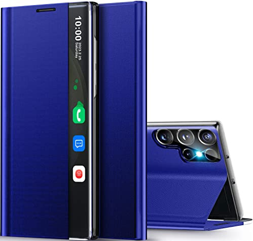Handyhülle für Samsung Galaxy S23 Ultra Hülle S View Klappbar, Clear View Spiegel Flip Leder Galaxy S23 Ultra 5G Hüllen, Dünn Stoßfest Standfunktion Schutzhülle Cover für Samsung S23 Ultra 5G Tasche