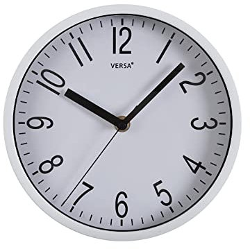 Versa Raven Reloj de pared NUEVO MECANISMO Y CALIDAD MEJORADA silencioso y decorativo, para Cocina, Salón o Comedor - Fácil de leer, Medidas (Al x L x An) 20 x 4,3 x 20 cm, Polipropileno, Color Blanco