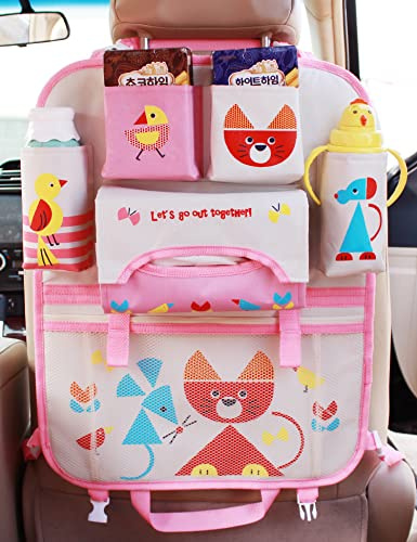 IXITON 1Stück Cartoon Rücksitz Auto-Aufbewahrungs-Organizer,Niedliche Kinder Autositz zurück Organizer Hanging Auto Organizador Taschen Tasche Reisen Interieur Zubehör (Rosa-Katze)