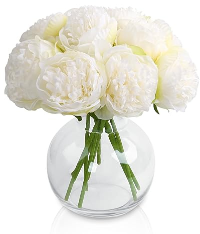 Tuocal 2 mazzi di peonie artificiali, 10 pezzi, peonie in seta a stelo singolo, realistico, bouquet per matrimoni, casa, feste, centrotavola, composizioni floreali, hotel, ufficio, bianco puro