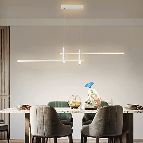 Lanekd L90cm Esstischlampe LED Pendelleuchte Weiß Esstisch Esszimmerlampe Dimmbar Hängelampe Modern Wohnzimmer Küchen Decke Hängend Lampe mit Fernbedienung Hängeleuchte Höhenverstellbar Pendellampe