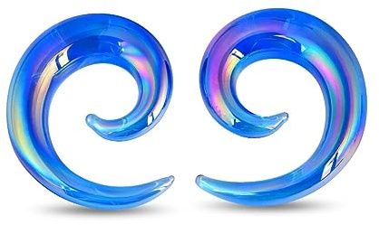Longbeauty 1 Paar Glas Dehn Spirale Ohr Dehnstab Dehnungsstab Dehnschnecke Dehnsichel Piercing Tapers Expander Plug Tunnel Ohrstecker, 6mm-14mm