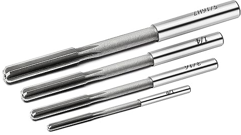 Mriuuod Set di alesatori per serraggio da 1/8 3/16 1/4 5/16, alesatore per tornio con scanalature dritte H7, alesatore per fresatura a gambo rotondo in acciaio ad alta velocità, per lavorazione