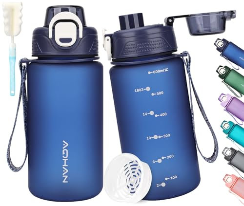 AOHAN Trinkflasche 600ml, Wasserflasche BPA Frei, Sport Trinkflasche Auslaufsicher Motivierende Sportflasche Mit Filter für Fahrrad, Fitness, Wandern und Schule