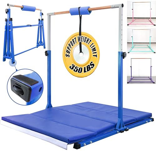 Seliyoo Kids Gymnastics Bar, Foldable Horizontal bar with Unique Arched Base for Home Training,Adjustable Height 35 to 59 for Kids Ages 3-18, 400 LBS Capacity,No Slip Rubber Feet Indoor Outdoors