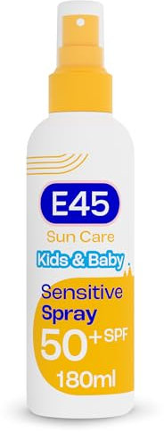 E45 Kids and Baby Sunscreen SPF50+ Spray for Face With Avocado Oil - UVA and UVB Protection- Dermatologically Tested and Fragrance-Free - Suitable For Dry, Sensitive and Eczema Prone Skin (180ml)