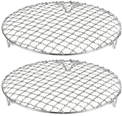 QUARKZMAN 2Pcs Rejilla Redonda de Cocina 7.9 Pulgadas Acero Inoxidable 304 | con Alambre Cruzado, Patas de 20mm, para Asar a la Parrilla, Hornear, Cocinar al Vapor, y Barbacoa