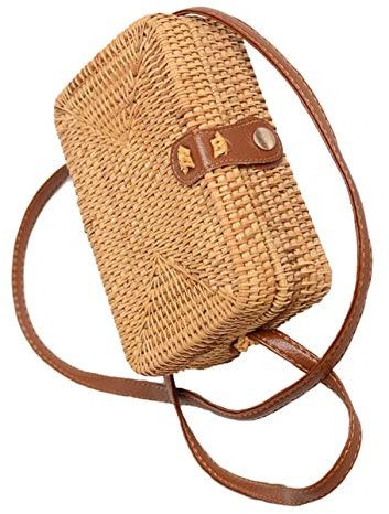 GALPADA Rechteckige Rattantasche Mit Schultergurt Handgewebte Rattanhandtasche Für Damen Rattan-umhängetasche Quadratische Gewebte Rattantasche Rattan-geldbörse