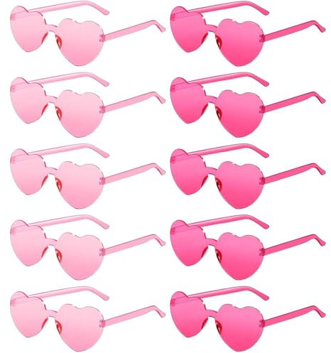 Irikdescia 10 Stück Retro Hippie Brille, Rosa Herz-Partybrille, lustig Und Modisch Randlos Candy Transparent Sonnenbrille Für Kleidungskombinationen, Festivals