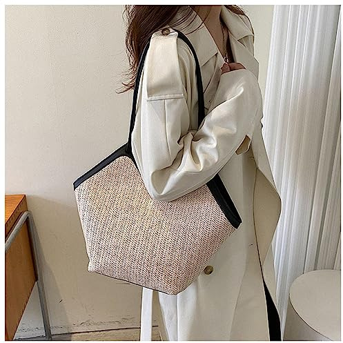 Fdit Sac Sous les Bras Grande capacité en Cuir de Paille, Sac à Bandoulière élégant Fourre-tout pour Femmes (BLACK)
