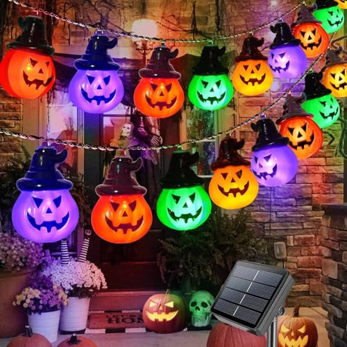 Homeleo Solarlampen Halloween Deko Outdoor, Solar Kürbis Deko String Lichter, 3Meters 20 LED Mehrfarbig Halloween Lichterkette für Garten Fenster Dekorationen