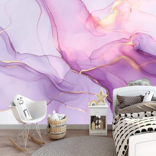 Générique Papier Peint Intissé Photo Murale Marbre Violet Doré - Décoration Murale Toison pour Salon, Bureau, Contexte de La Télévision - 250 x 175 cm Tableaux Tapisserie Photo