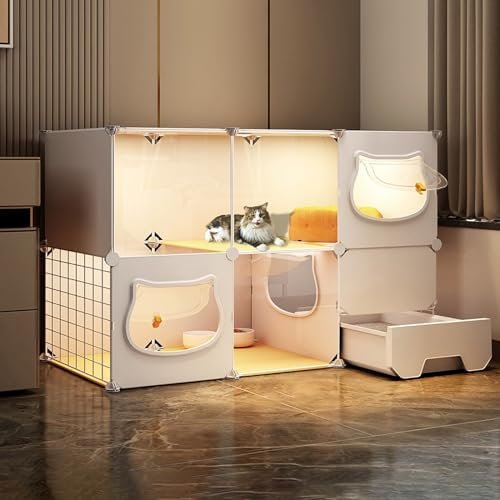 LFONDIGE Katzengehege für den Innenbereich, Katzenkäfig, Katzenlaufstall, Katzenlaufstall für Hauskatzen, Hundekäfig, leicht zusammenzubauen, Katzenzucht, transparent, stabiles Haustierhaus für 1–3 K