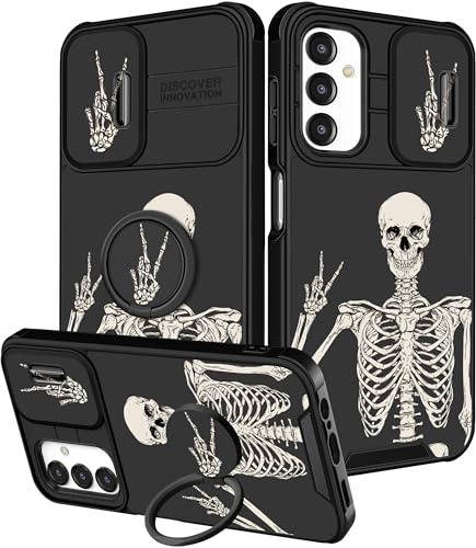 VincitoreModa for Samsung Galaxy A25 5G Phone Case - [2in1] Women Cute Girls Skull Skeleton Ring Holder Stand Girly Cool Unique Fashion Slide Camera Cover Design for Samsung A25 5G Phone Case 6.5