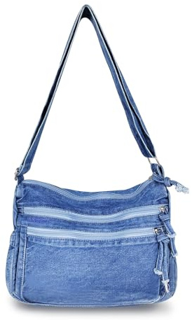 AdiStylinno Deinm Handtasche Damen, Hobo Bags Retro Canvas Umhängetasche Damen Mittelgroß Leichte Messenger Crossbody Shoulder Bag Große Kapazität Jean Handtasche mit Verstellbar Gurt (Hellblau)